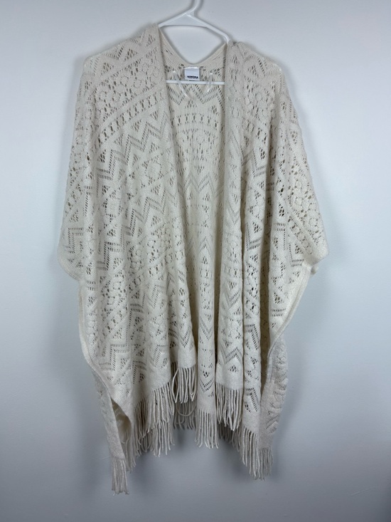 Sonoma Sweaters - Boho Open Front Fringe Cream Ivory Blanket Poncho One Size Roomy Soft Cozy Warm